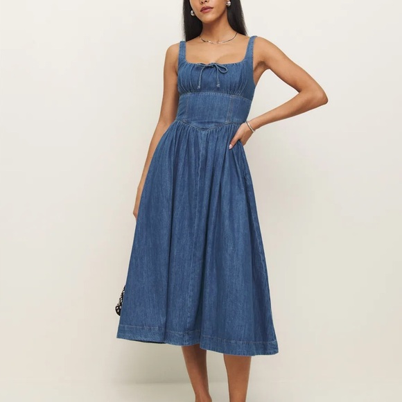 Reformation Balia Denim Midi Dress Blue - Size 8 - Picture 1 of 8